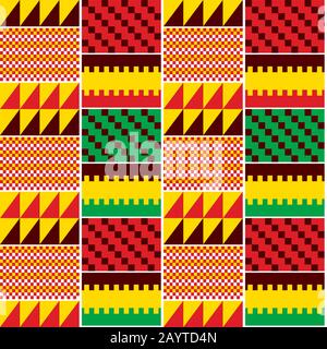 Kente Geometric Vector Seamless Muster, stammesafrikanischer Nwentoma-Stoff-Stil Design perfekt für Stoffe und Textilien Stock Vektor