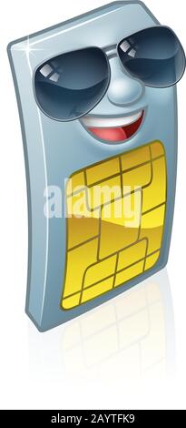 Sim-Karte Handy Cool Shades Cartoon Mascot Stock Vektor