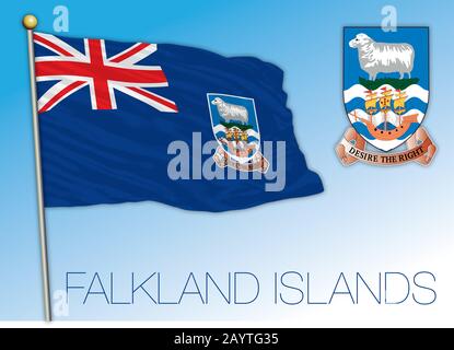 Falkland Islands offizielle Nationalflaggen und -Wappen, Großbritannien, Vektorgrafiken Stock Vektor