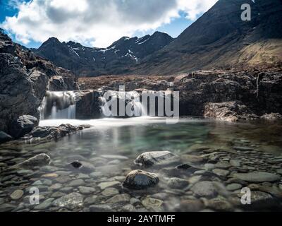 Die Fairy Pools Wasserfälle und Pools auf Der Insel Skye, Schottland, Großbritannien. Stockfoto