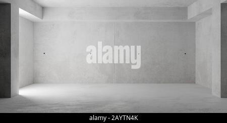 Abstrakter leerer, grunge, moderner Betonraum mit Pfeilern - Hintergrundvorlage für den industriellen Innenraum, 3D-Abbildung Stockfoto