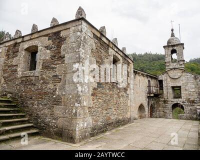 Pabellon de don Pío, Monasterio de San Juan de Caaveiro, parque Natural Fragas del Eume? Provincia de La Coruña, Galicien, Spanien. Stockfoto