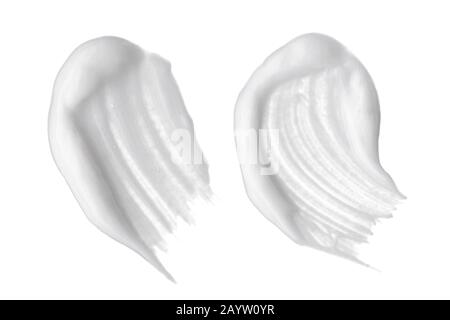 Weiß Abstrich von kosmetischen Creme oder weiß Acryl Farbe auf weißem Hintergrund. Stockfoto