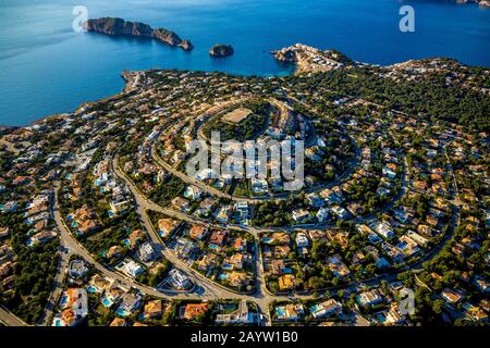 Siedlung auf einem Hügel, Santa Ponsa, 04.01.2020, Luftbild, Spanien, Balearen, Mallorca, Calvia Stockfoto