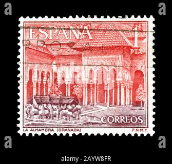 Annullierte Briefmarke, gedruckt von Spanien, das Krankenhaus La Alhambra in Granada, ca. 1964 zeigt. Stockfoto