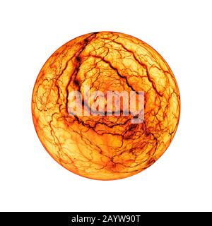 Feurig glühender Kugelblitzeffekt, Computer erzeugt abstraktes Fraktal, isoliert auf weißem, 3D-Rendering Stockfoto