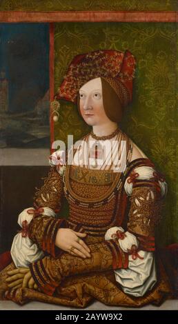 Porträt von Bianca Maria Sforza (1472-1510). Museum: Kunsthistorisches Museum, Vienne. Autor: Bernhard STRIGEL. Stockfoto