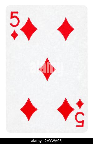 Fünf von Diamond Vintage Playing Card - isoliert auf weißem (clipping path enthalten) Stockfoto