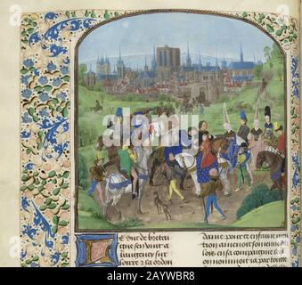 Ankunft von Herzog Louis II. Von Anjou in Paris (Miniatur aus den Grandes Chroniques de France von Jean Froissart). MUSEUM: BIBLIOTHEKE NATIONALE DE FRANCE. Autor: Anonym. Stockfoto