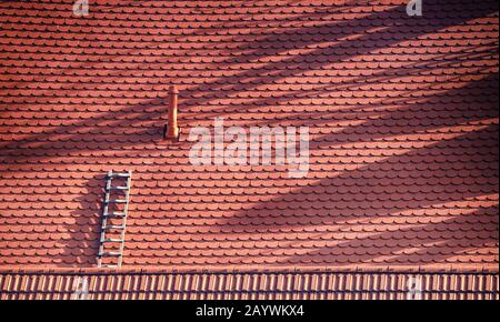 Einsame Leiter am Dach oben in der Nähe Stockfoto