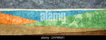 Abstrakte Landschaft mit amaten Rindenpapieren, die in Mexiko von Amate-, Nettle- und Mulberry-Bäumen, Panorama-Banner, angefertigt wurden Stockfoto