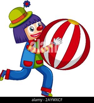 Fröhlicher Clown, der großen Ball auf weißer Hintergrundillustration hält Stock Vektor