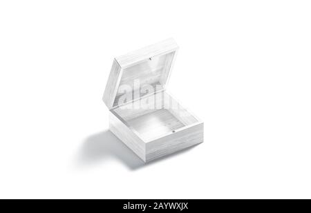 Blank weiß geöffnet Holz Geschenkbox Mockup, Seitenansicht Stockfoto