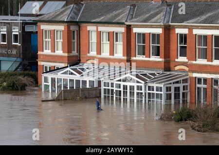 River Wye verursacht Verwüstung in Hereford, Großbritannien Stockfoto