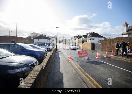 Greyfriars Avenue in Hereford City wegen Überschwemmungen geschlossen, Bewohner vertrieben, Großbritannien Stockfoto