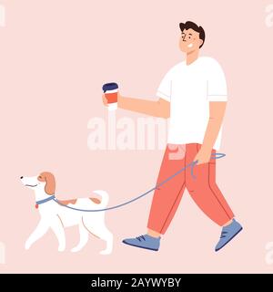 Flat Cartoon Vector Illustration über die Freundschaft zwischen Mensch und Hund Stock Vektor