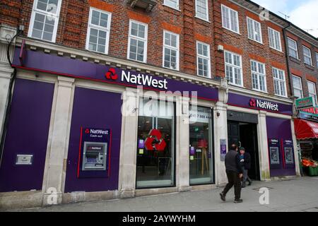 Außenansicht des Natwest Bank in London. Stockfoto