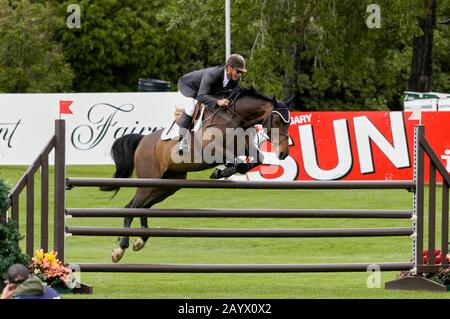 The National, Spruce Meadows Juni 2002, Norman Dello Joio (USA) Reiten Popeye Stockfoto