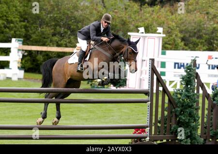 The National, Spruce Meadows Juni 2002, Norman Dello Joio (USA) Reiten Popeye Stockfoto