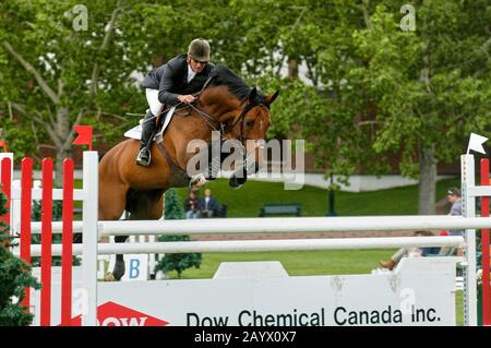 The National, Spruce Meadows Juni 2002, Norman Dello Joio (USA) Reiten Epri Stockfoto