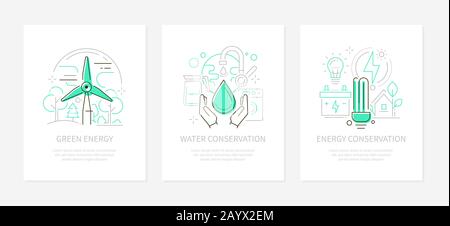 ECO Lifestyle - Vektor Line Design Banner Set Stock Vektor