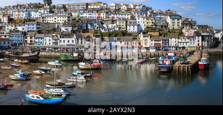 Panoramabild von Brixham malerischer Hafen Devon England Großbritannien Europa Deutschland gb Stockfoto