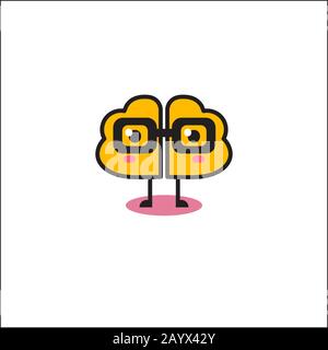 Cartoon Gehirn in Brille, Vector Brain Icon Stock Vektor