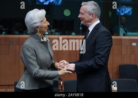 Brüssel, Belgien. Februar 2020. Der französische Wirtschafts- und Finanzminister Bruno Le Maire nimmt an einem Treffen der Finanzminister der Eurozone teilnehmen. Credit: Alexandros MICHAILIDIS/Alamy Live News Stockfoto