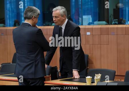 Brüssel, Belgien. Februar 2020. Der Vorsitzende der Eurogruppe Mario Centeno nimmt an einem Treffen der Finanzminister der Eurozone Teil. Credit: Alexandros MICHAILIDIS/Alamy Live News Stockfoto