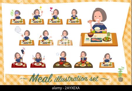 Eine Reihe von Kleidungsmode Frauen über Mahlzeiten.japanische und chinesische Küche, westliche Gerichte usw. Es ist Vektorkunst, so dass es einfach zu bearbeiten ist. Stock Vektor
