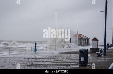 Storm Ciara streitert Aberystwyth West Wales Stockfoto