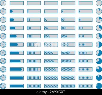 Fortschrittsbalken, Vektor der Vorlader. Sammlung von Anzeigen Fortschritt für Download, Abbildung Satz von Fortschrittsbalken Stock Vektor