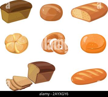Backwaren Backwaren Vektor Cartoon Icons. Lebensmittel Bäckerei Brot Symbol und Gebäck Bäckerei Frühstück Illustration Stock Vektor