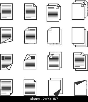 Papierdokument, Seitenvektor-Symbole festgelegt. Dokument- und Papierseitendokument für Unternehmen ablegen Stock Vektor