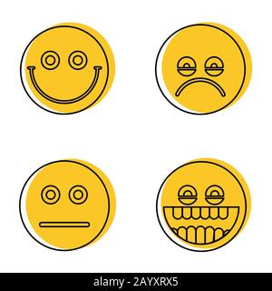 Emoji, Emoticons Symbole im Linienstil isoliert auf weißem Hintergrund. Vektorgrafiken Stock Vektor