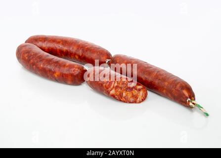 Iberisches Chorizo ​​isolated auf weißem Hintergrund Stockfoto