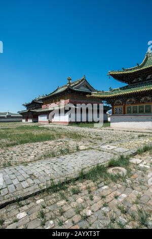 Haupt- und Ostzuu-Tempel, Teil des Erdene Zuu Klosterkomplexes in Kharakhorum, der Mongolia, dem größten Kloster der Mongolei (UNESCO-Weltkulturerbe) Stockfoto