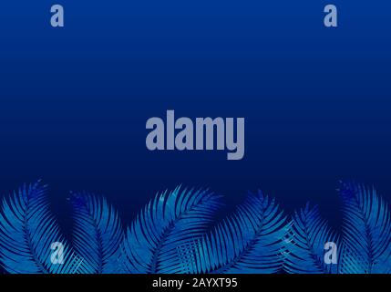 Blauer tropischer Hintergrund, Aquarellpalmblätter. Stockfoto