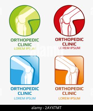 Logo der Kniegelenkknochen für orthopädische Kliniken und Diagnostikzentren. Konzept der medizinischen Versorgung. Logo für orthopädische Klinik und medizinische diagnostische Klinik-Illustration Stock Vektor