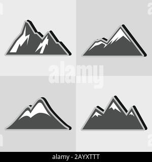 Berggraue Symbole mit schwarzem Schatten. Vorlage für Reiselogotypen. Vektorgrafiken Stock Vektor