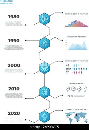 Infografiken zu Geschäftsvektoren in der Chronik. Zeitleiste für Präsentationen, Illustrationsstatistiken und Informations-Zeitleiste Stock Vektor