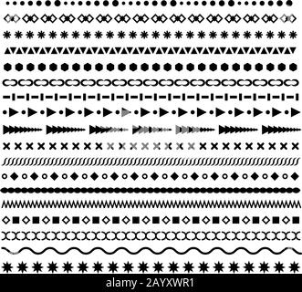 Linienränder festgelegt. Geometrische gepunktete Vektorteiler. Horizontale Rahmenmuster auf weiß Stock Vektor