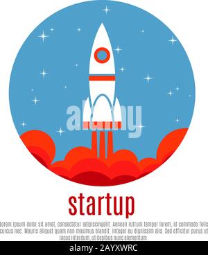 Hintergrund der Raumfahrt mit Rakete, Start eines neuen Geschäftsprojekts. Start- und Startrakete für Unternehmen, neue Abbildung des Starts von Projekterneuerung Stock Vektor