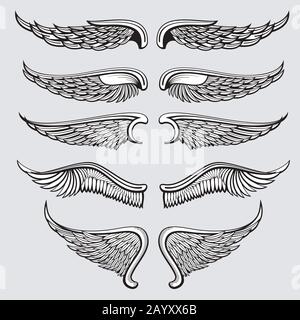 Heraldischer Vogel, Vektorgrafiken der Engelsflügel. Flügel Engel Tattoo, Abbildung Gothic Flügel Adler Stock Vektor