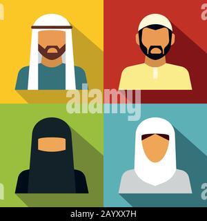 Avatar der Menschen im Nahen Osten auf Farbhintergrund mit langem Schatten. Vektorgrafiken Stock Vektor