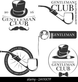 Retro Gentleman Club Vektorlogos, Embleme, Etiketten, Abzeichen. Logo des Gentleman Club und Schild oder Abzeichen mit Hut für die Abbildung des Club Gentleman Stock Vektor