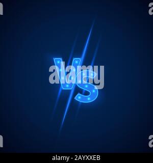 Logo Blue neon versus vs Buchstaben für Sport und Kampf. Battle vs übereinstimmen, spiel Konzept Vergleich Vector Illustration Stock Vektor