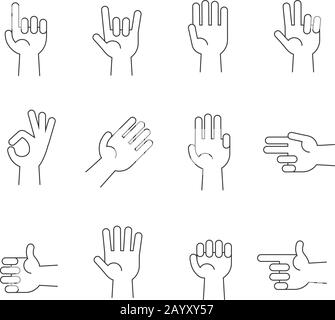 Vektorsymbole für die Hands Line festgelegt. Geste und Illustrationszeiger und Richtung der Hand der menschlichen Hände Stock Vektor