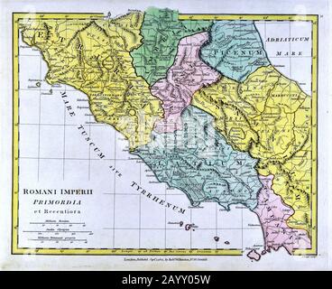 1808 Wilkinson Karte Roman Italien Rom Romani Imperii Primordia Etruria Latium Umbria Campania Stockfoto