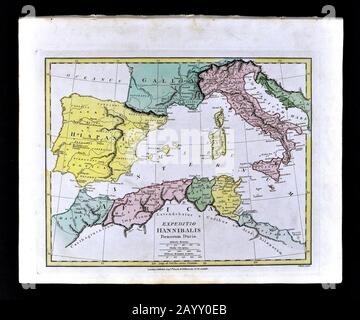 1808 Wilkinson Karte Hannibal Route Europa Alpen Hispania Gallia Italien Nordafrika Stockfoto